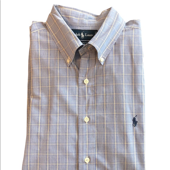 Ralph Lauren Blue Yarmouth Button Down Dress Shirt Sz 16 1/2 34/35 - Picture 1 of 5